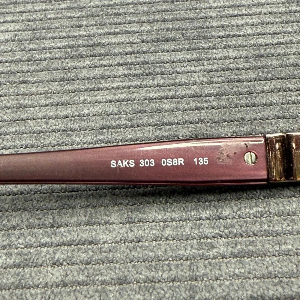 Saks Fifth Avenue 303 0S8R Burgundy Metal Eyeglass Frames Rhinestone 55-16-135